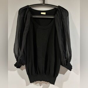 Valentino Black Blouse with Sheer Sleeves